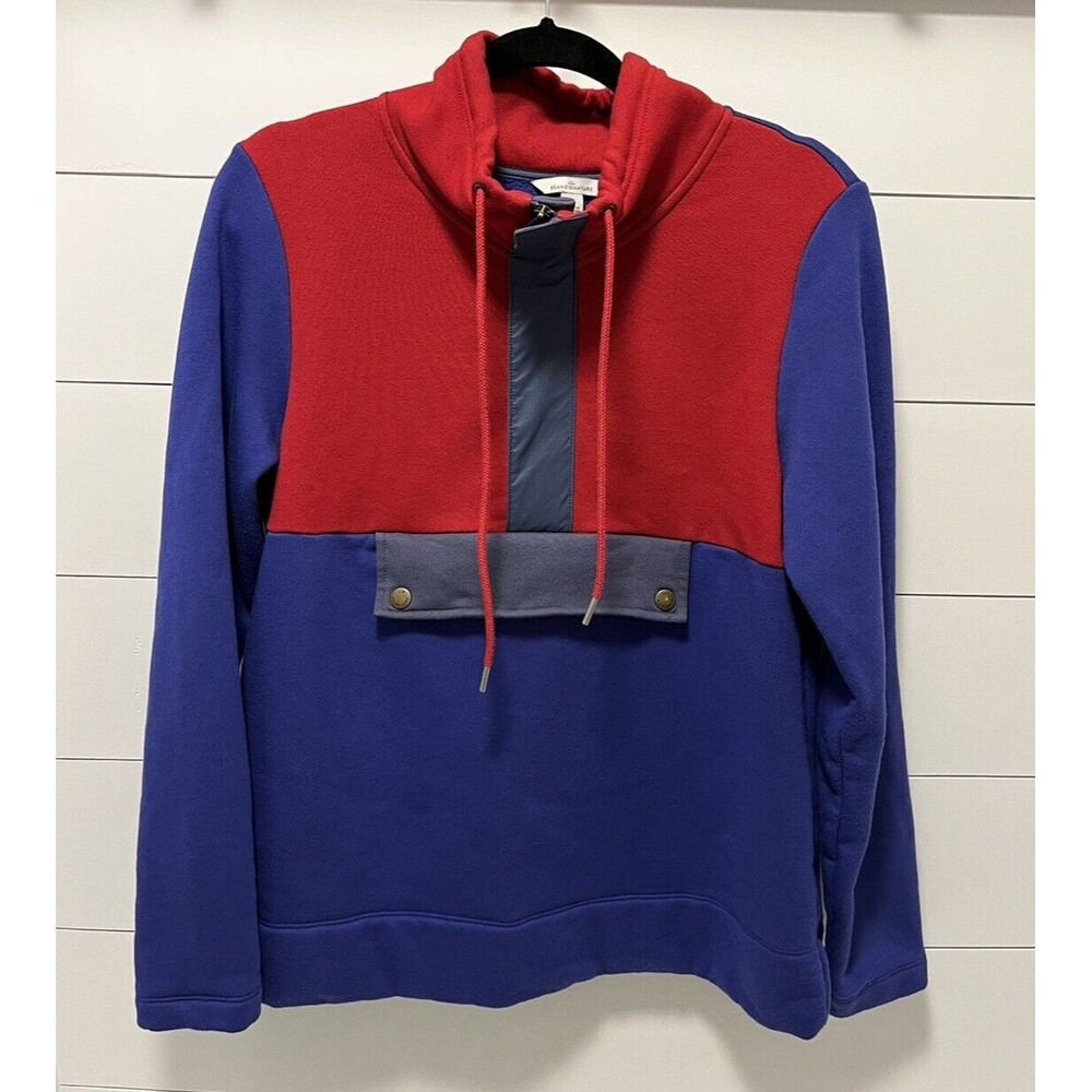LL Bean Signature Colorblock Mock Turtleneck Sweatshirt Blue Red Size Medium